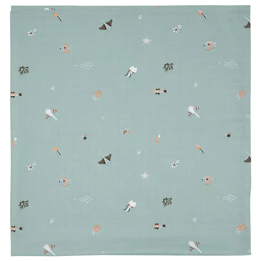 13445 muszlin pelenka 110x110 cm ocean vibes zold