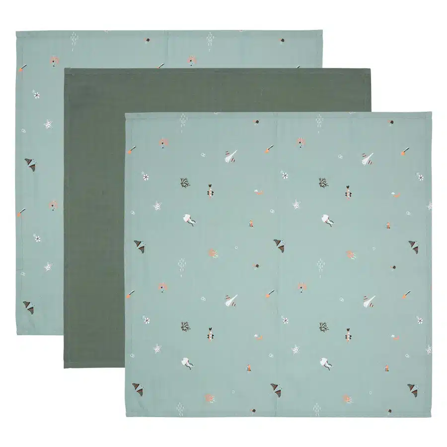 13448 muszlin pelenka 70x70 cm szett 3 db ocean vibes zold